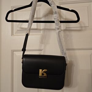 Black Leather Crossbody Bag with Gold Logo